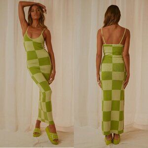 Peppermayo Cali Sweetheart Knit Maxi Dress Green Checkers